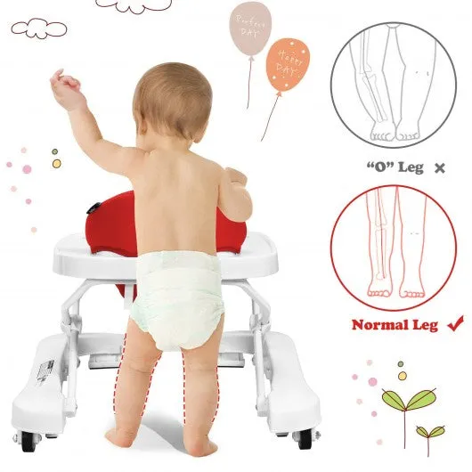 2-in-1 Foldable Baby Walker with Adjustable Heights-Red