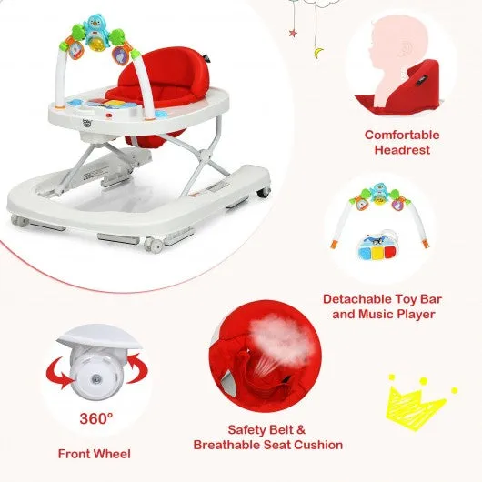 2-in-1 Foldable Baby Walker with Adjustable Heights-Red