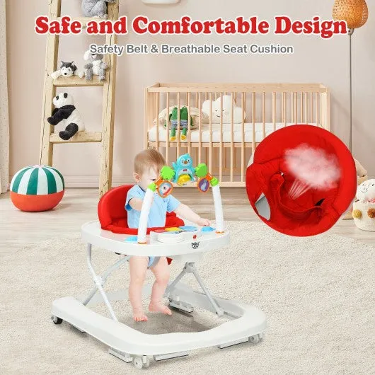 2-in-1 Foldable Baby Walker with Adjustable Heights-Red