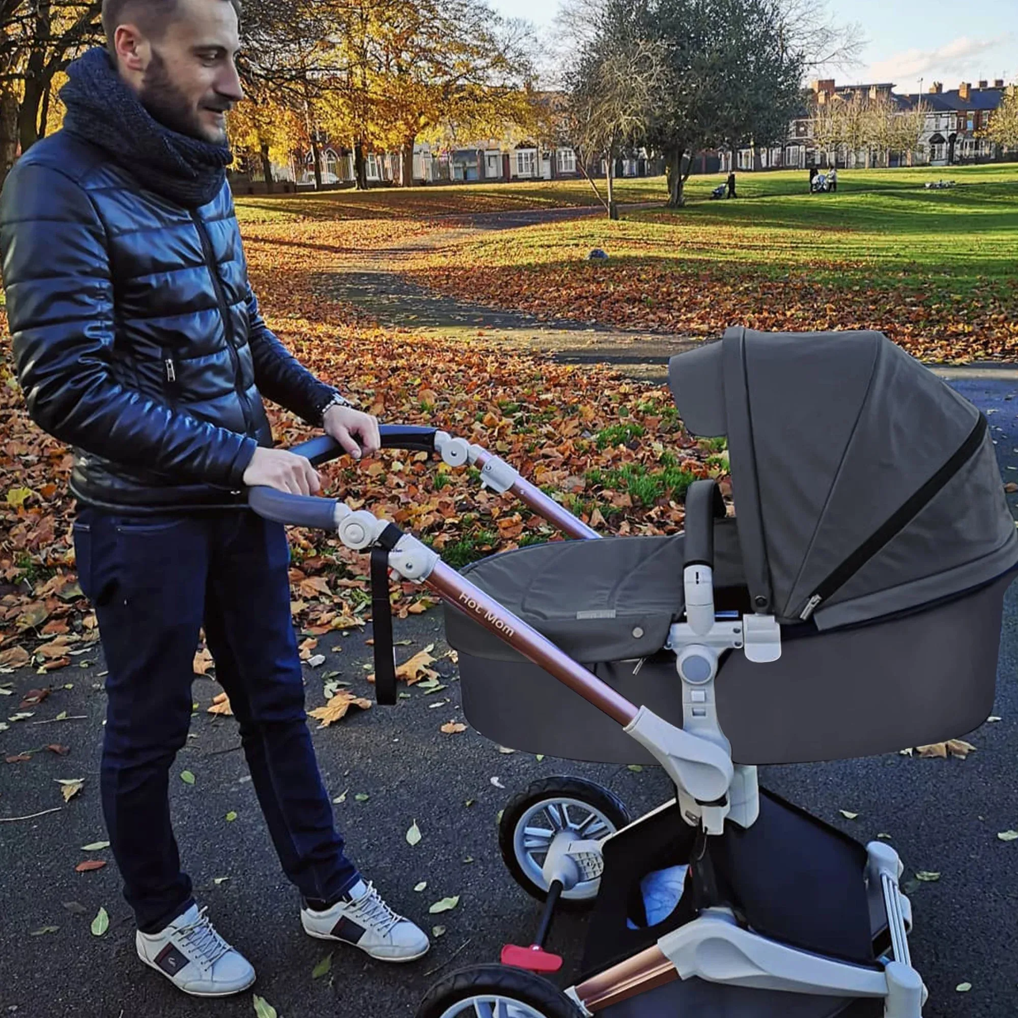 360 Rotate Baby Stroller 2 in 1 ,Reversible Travel System ,Luxury Leather Pram,0-48 Months,Dark Grey