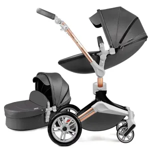 360 Rotate Baby Stroller 2 in 1 ,Reversible Travel System ,Luxury Leather Pram,0-48 Months,Dark Grey