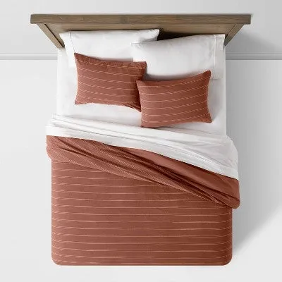 3pc King Simple Woven Stripe Duvet & Sham Set Cognac - Threshold