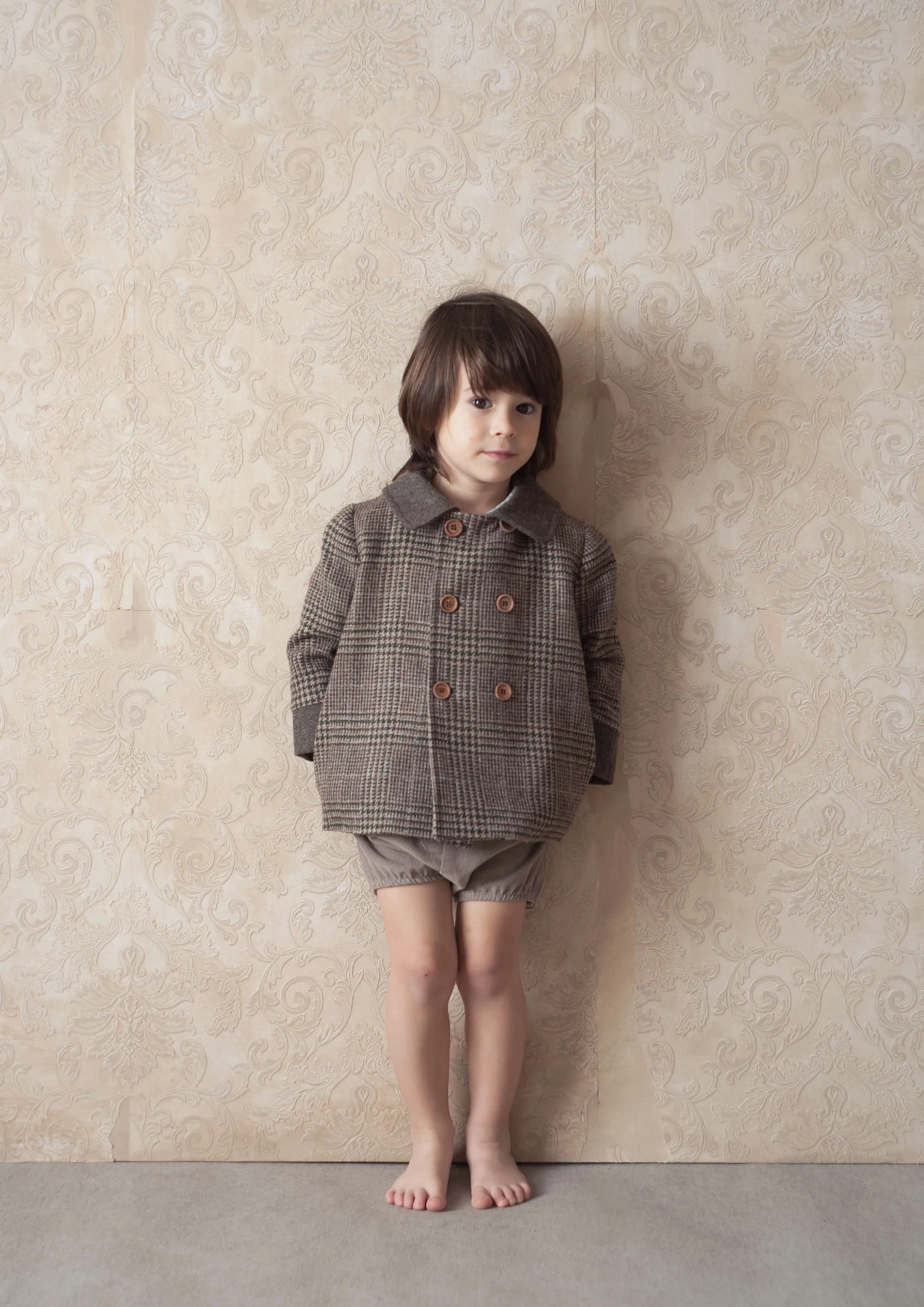 42.2-WOOLEN COAT W/COLLAR-BROWN PLAID