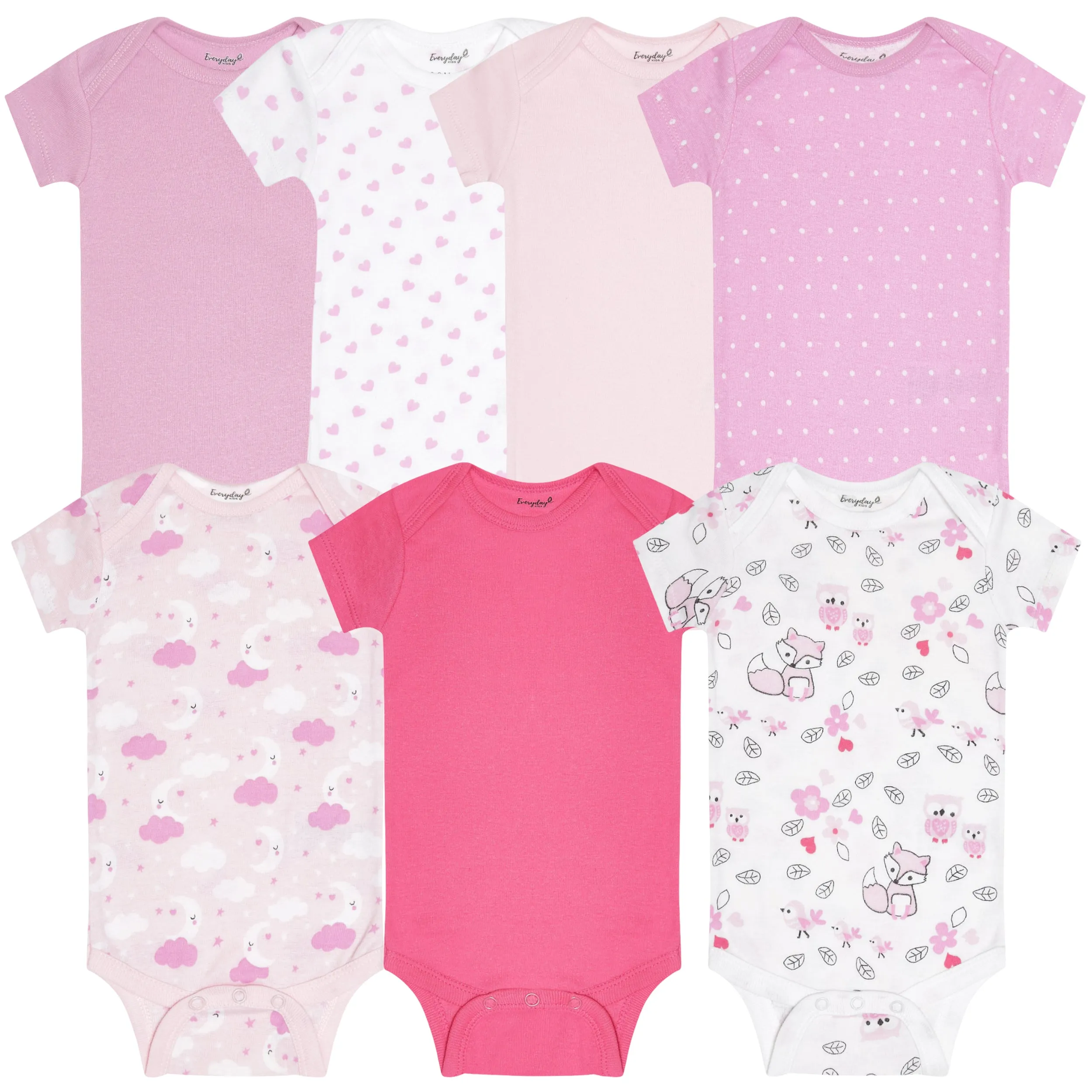 7 Pack Pink Short Sleeve Baby Bodysuits for Girls