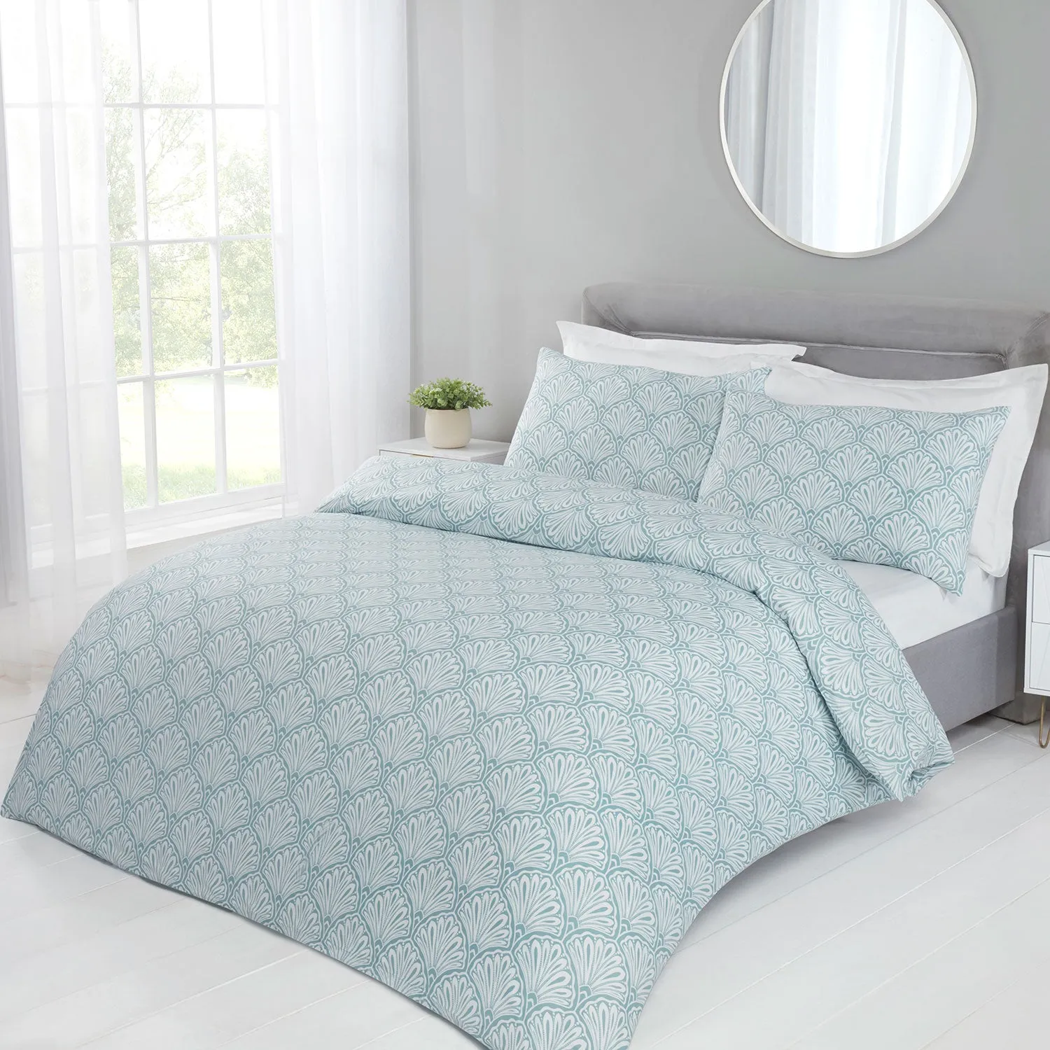 Art Deco Fan Duck Egg Super Soft Duvet Set