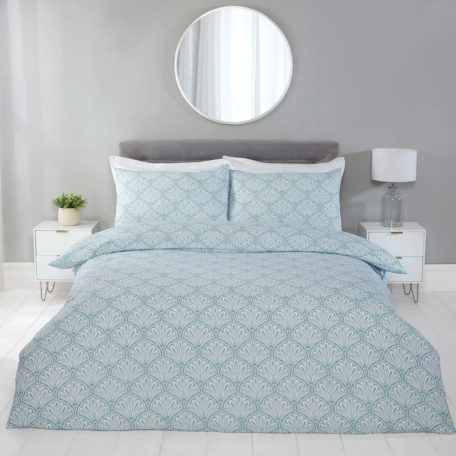 Art Deco Fan Duck Egg Super Soft Duvet Set