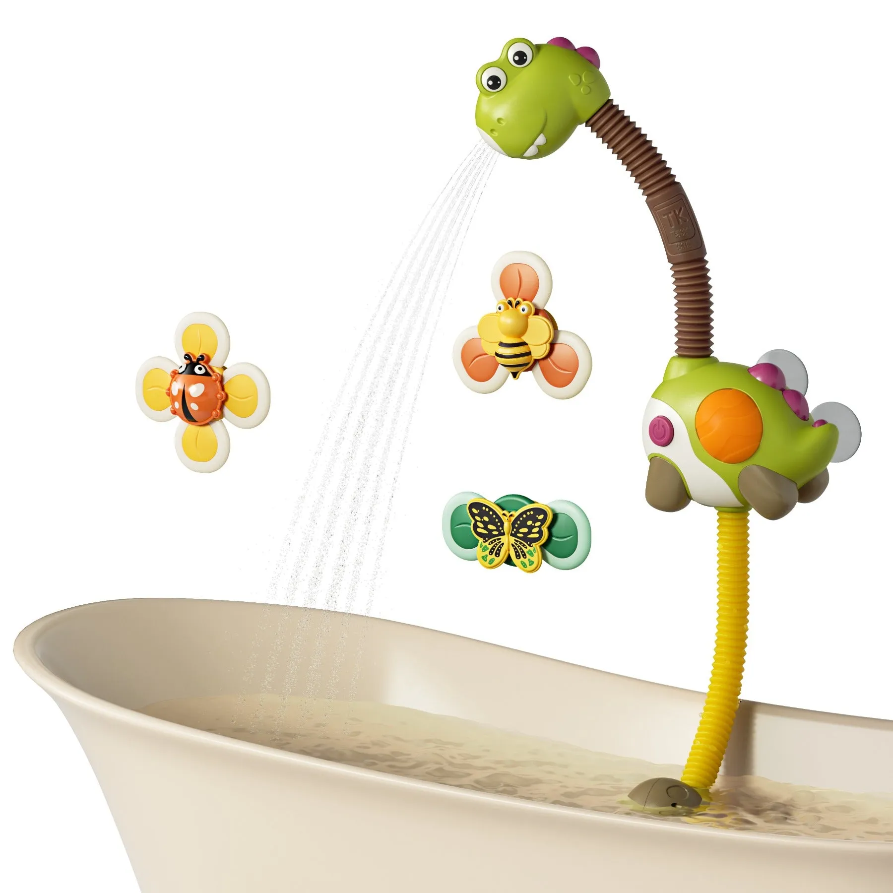 Baby bath toy shower head with spinner toys wind up toys water slide dinosaur bathtub water pump