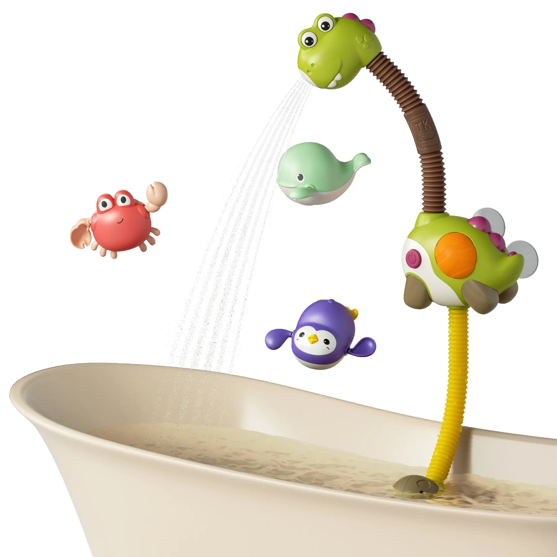 Baby bath toy shower head with spinner toys wind up toys water slide dinosaur bathtub water pump