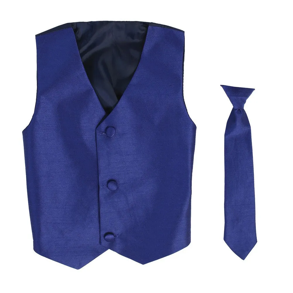 Baby Boys Royal Blue Poly Silk Vest Necktie Special Occasion Set 3-24M