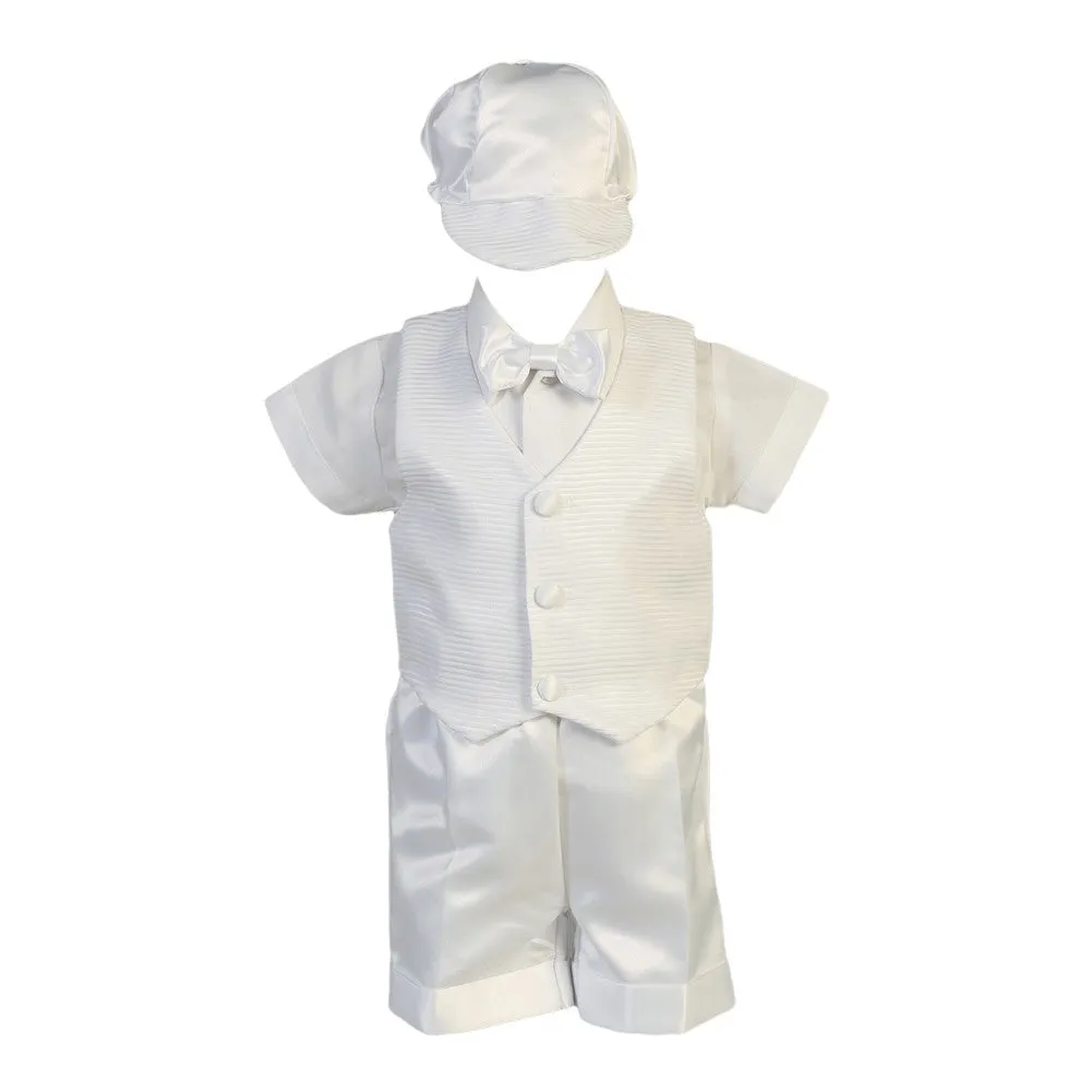 Baby Boys White Striped Organza Satin Shorts Christening Set 3-24M