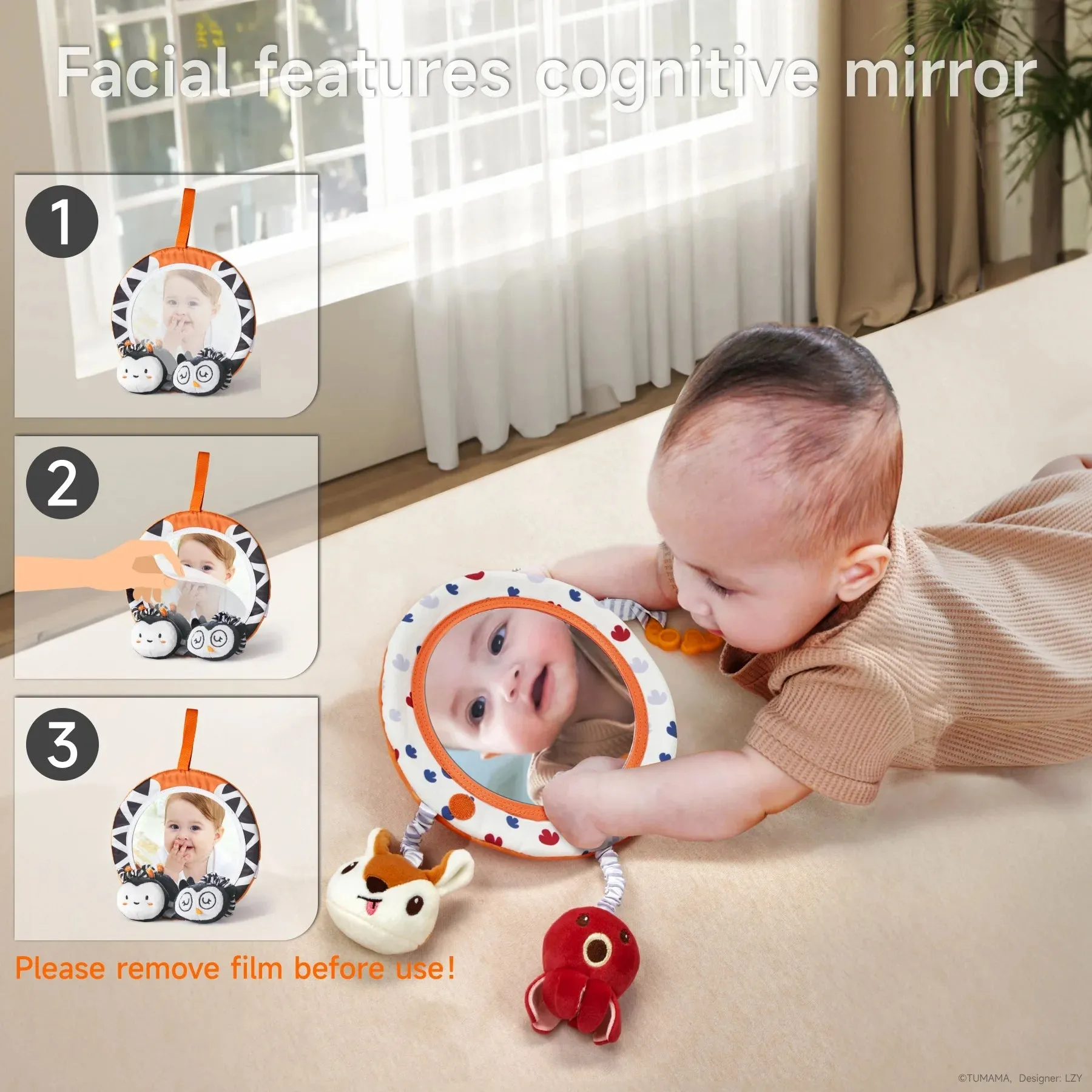 Baby toy tummy time mirror plush rattle book set crinkle busy book flashcard, car seat stroller hanging toy for newborn 0 Month 