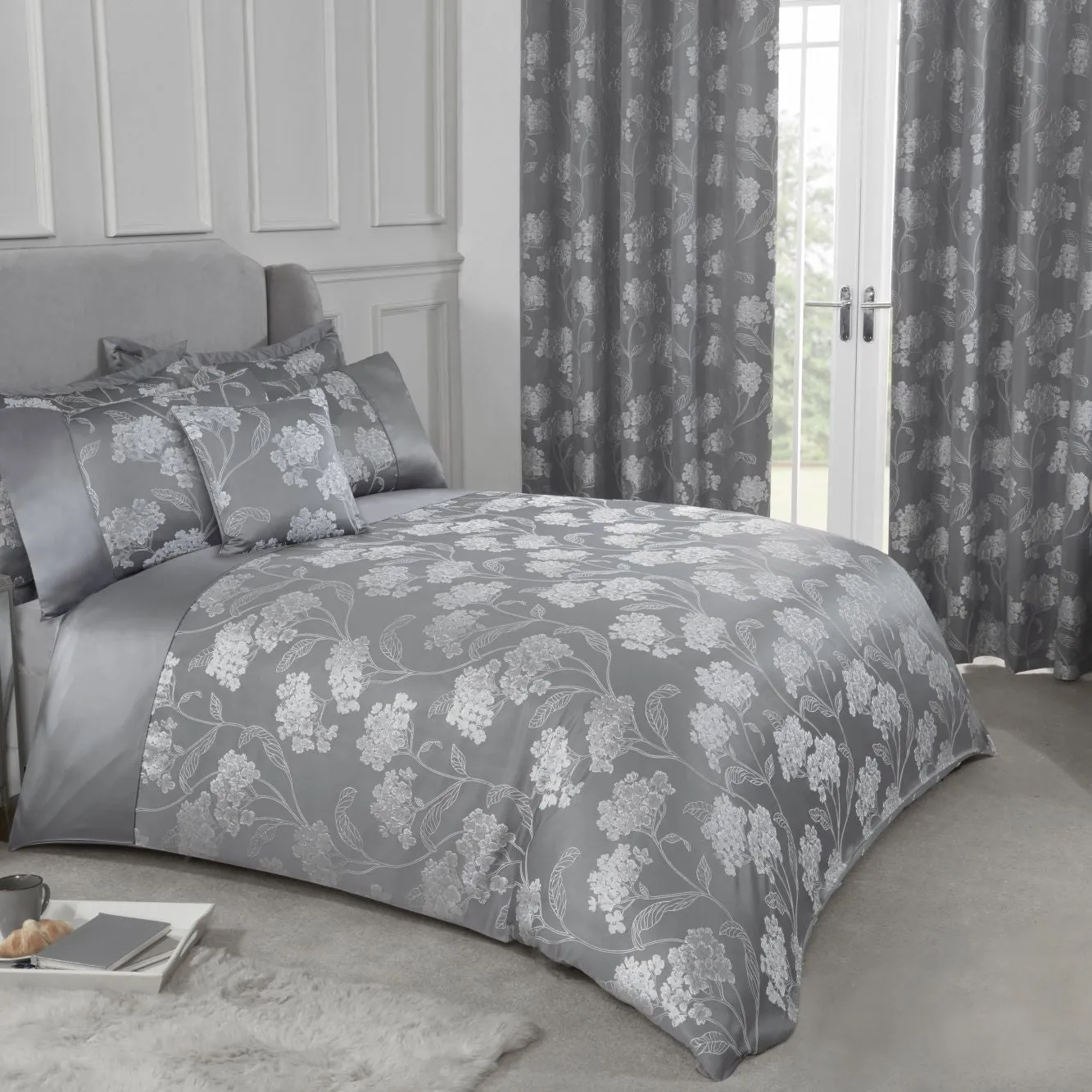 Blossom Silver Embellished Jacquard Duvet Set