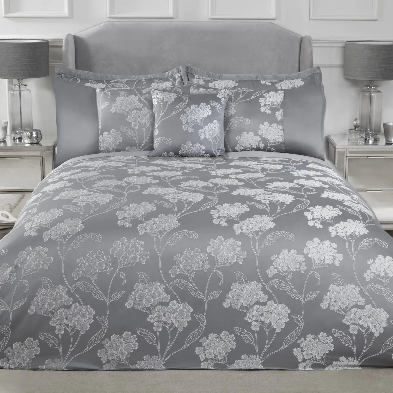 Blossom Silver Embellished Jacquard Duvet Set