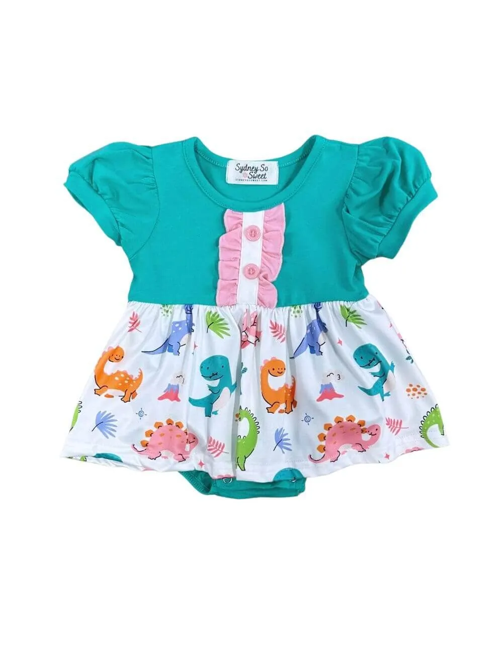 Bright Dino Days Girls Skirted Baby Romper