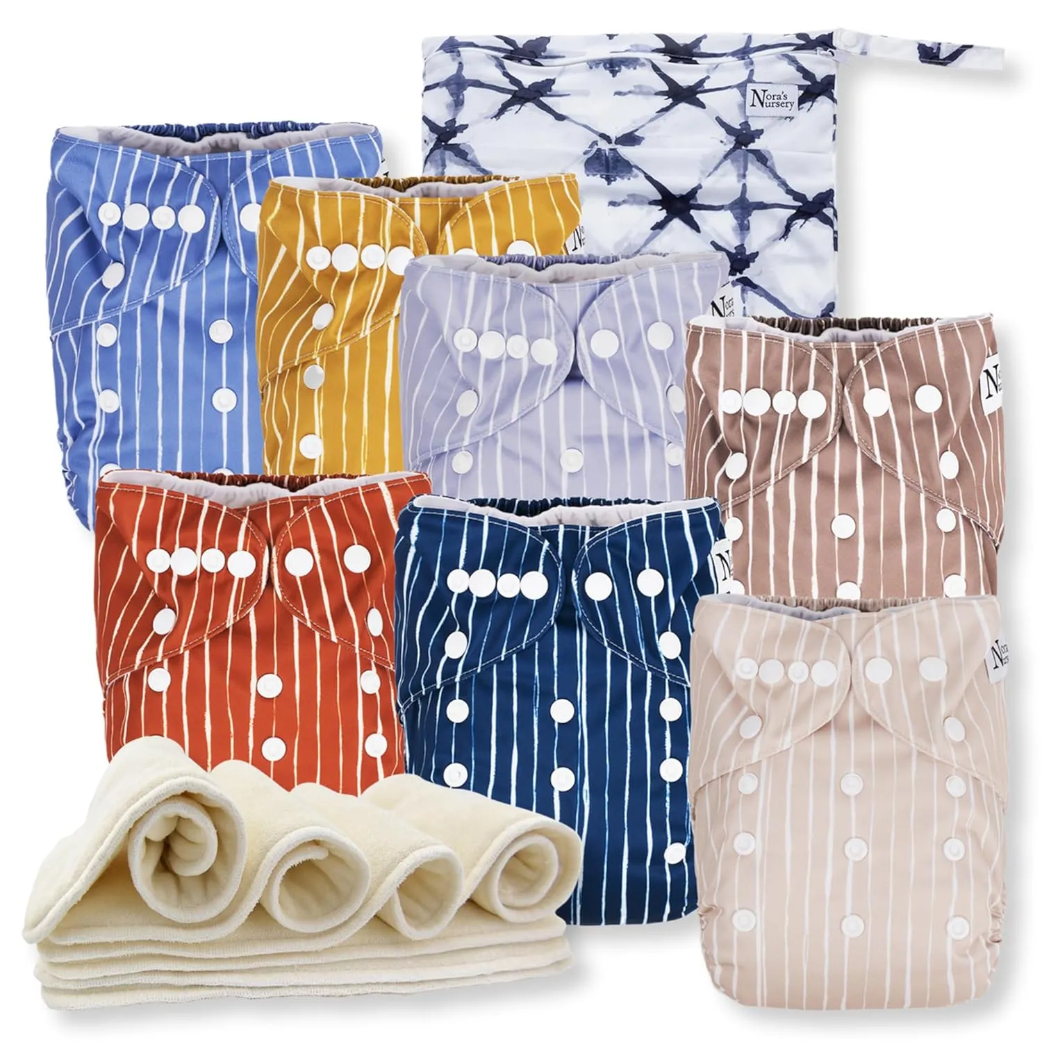 Cloth Diapers 7 Pack with 7 Inserts & 1 Wet Bag, Waterproof Cover, Washable, Reusable & One Size Adjustable Pocket Diapers for Newborns and Toddlers