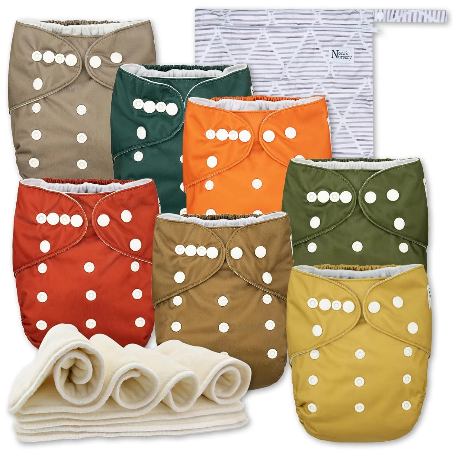 Cloth Diapers 7 Pack with 7 Inserts & 1 Wet Bag, Waterproof Cover, Washable, Reusable & One Size Adjustable Pocket Diapers for Newborns and Toddlers