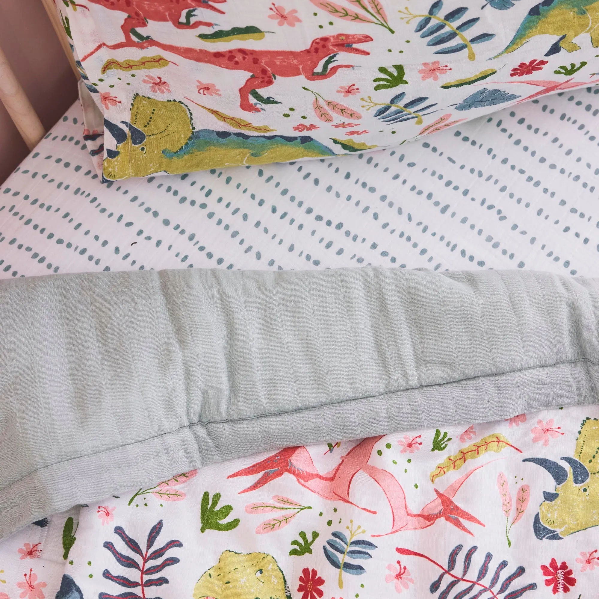 Cotton Muslin Pillowcase 2 Pack - Boho Dino