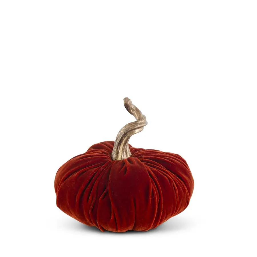 Dark Orange Velvet Stuffed Pumpkin with Twisted Gold Stem