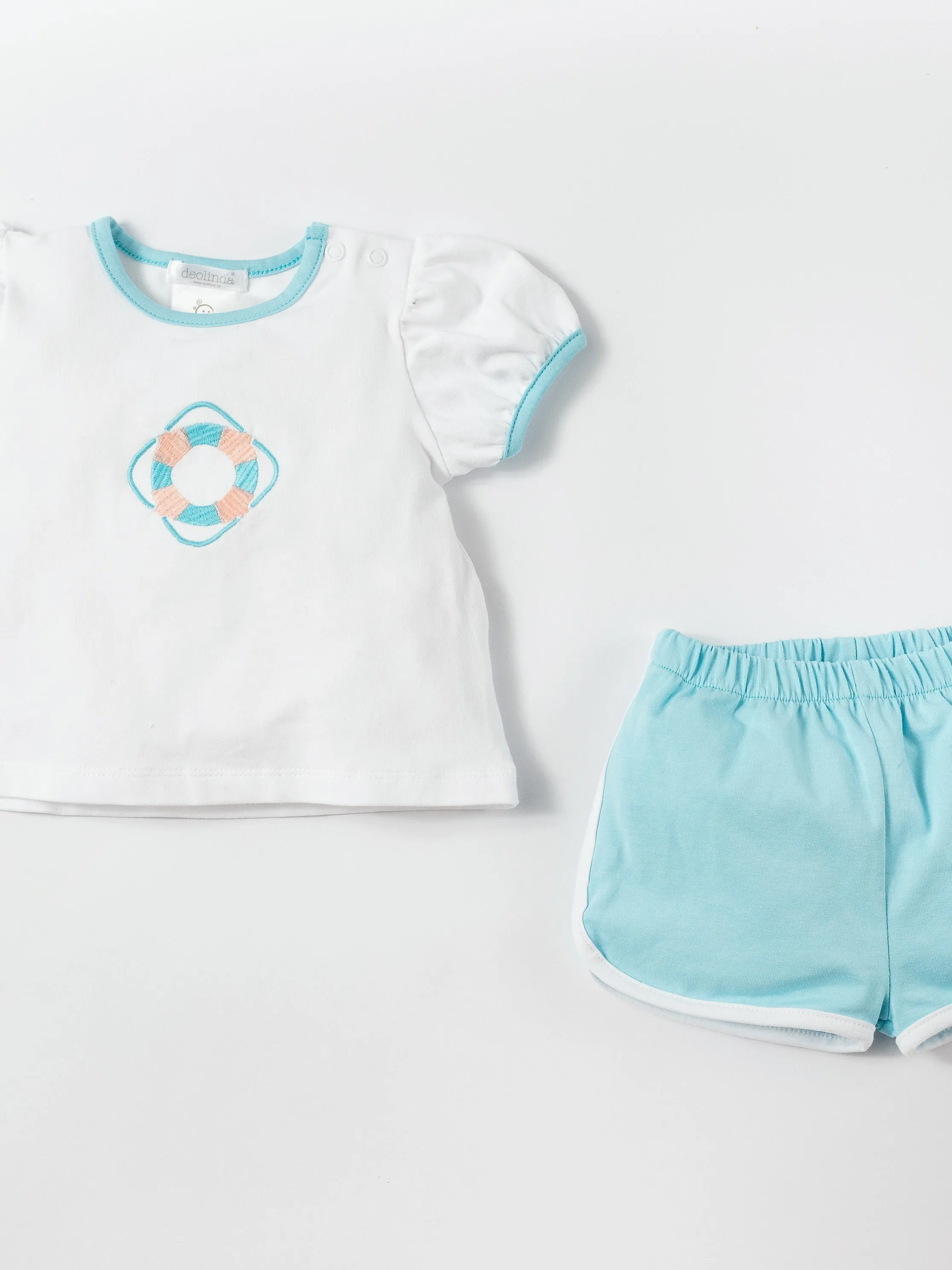 Deolinda White & Turquoise Shorts Set