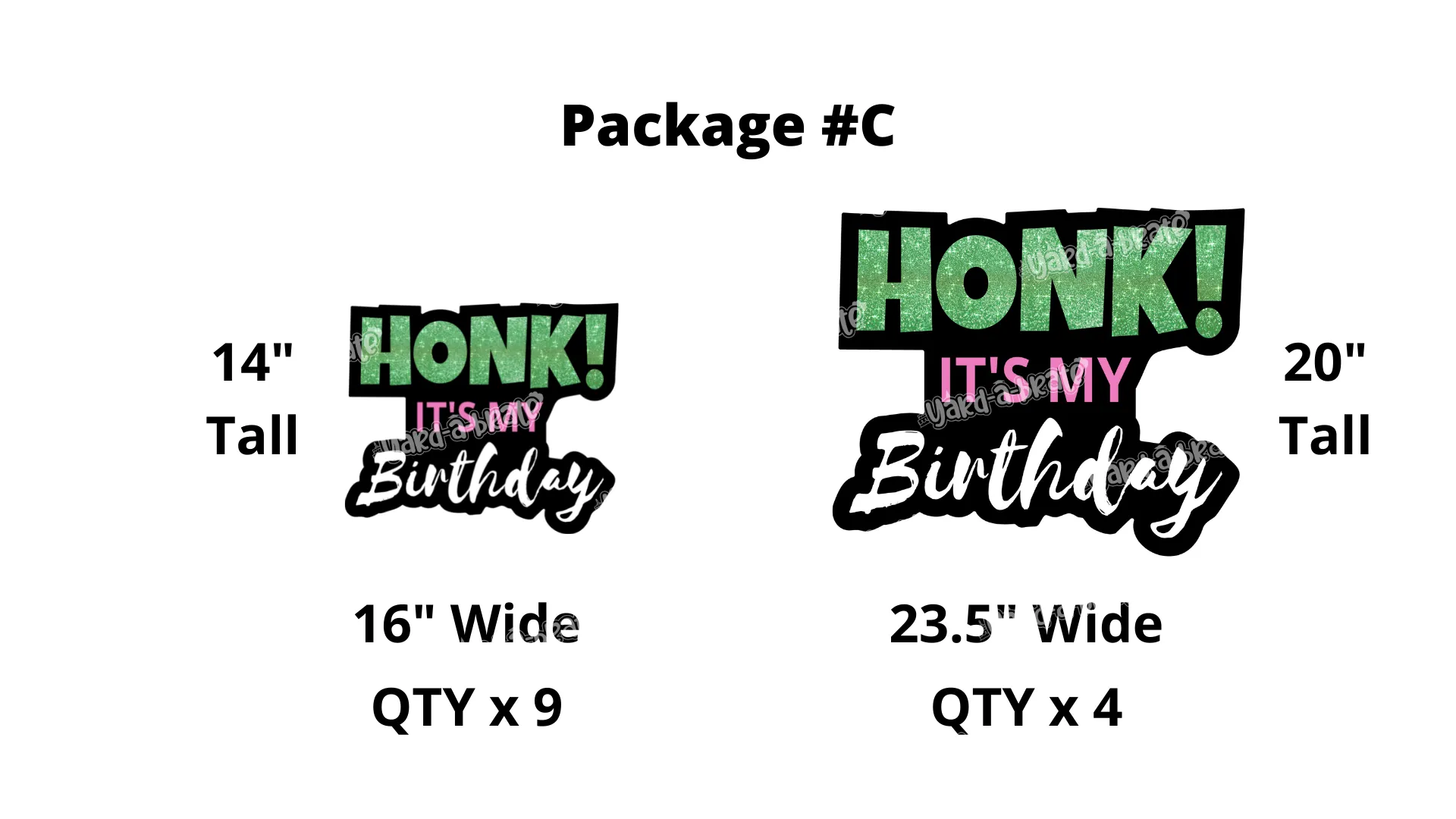 HONK! It's my Birthday Signs Green Glitter (Pink Text) Package – 14" or 20" Tall Decors (Total 4 or 9 or 13 pcs) | Yard Sign Outdoor Lawn Decorations