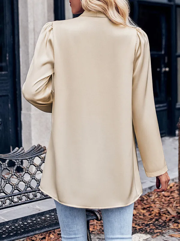 Long Sleeves Loose Solid Color Collarless Outerwear