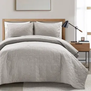 Lush Décor 3pc Full/Queen Mid Century Circle Reversible Oversized Cotton Quilt Bedding Set Gray