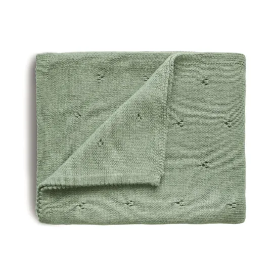 Mushie Knitted Blanket Pointelle - Sage Melange