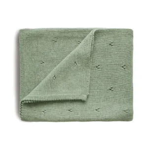 Mushie Knitted Blanket Pointelle - Sage Melange