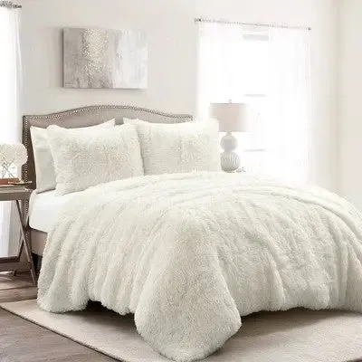 New - 2pc Twin/Twin Extra Long Emma Faux Fur Comforter Set Ivory - Lush Décor