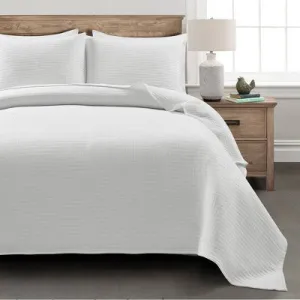 New - 3pc King Pickstitch Quilt/Coverlet White - Lush Décor