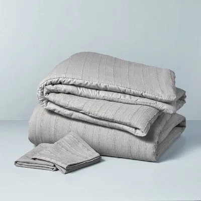 New - 3pc King Washed Loop Stripe Duvet Cover Bedding Set Gray - Hearth & Hand with Magnolia