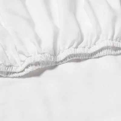 New - Full Linen Blend Fitted Sheet White - Casaluna: Lyocell & Linen, Machine Washable, 96 Thread Count, Fits 18" Mattress