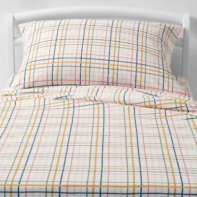 New - Full Plaid Print Cotton Kids' Sheet Set - Pillowfort