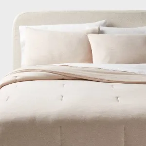 New - Full/Queen Modern Jersey Comforter and Sham Set Oatmeal Heather - Threshold