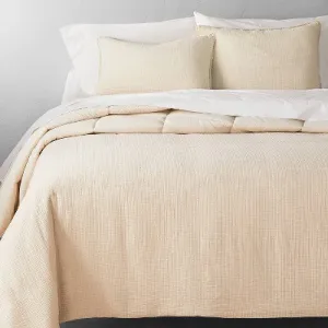 New - King Textured Chambray Cotton Comforter & Sham Set Natural - Casaluna