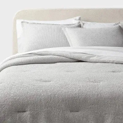 New - King Trad Washed Waffle Weave Comforter and Sham Set Comfort Gray - Threshold