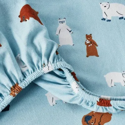 New - Queen Bears Flannel Kids' Sheet Set Blue - Pillowfort