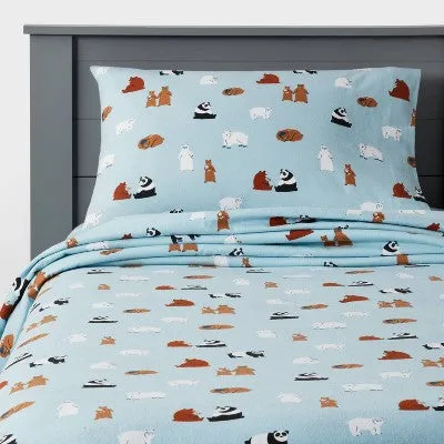 New - Queen Bears Flannel Kids' Sheet Set Blue - Pillowfort