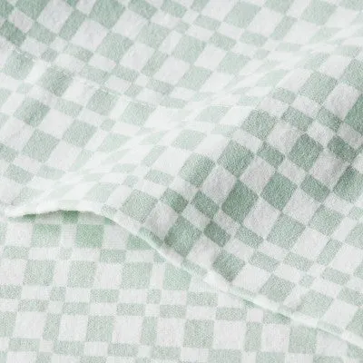 New - Queen Flannel Kids' Sheet Set Green Check - Pillowfort