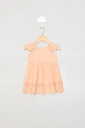 Peach Anglaise Embroidery Dress