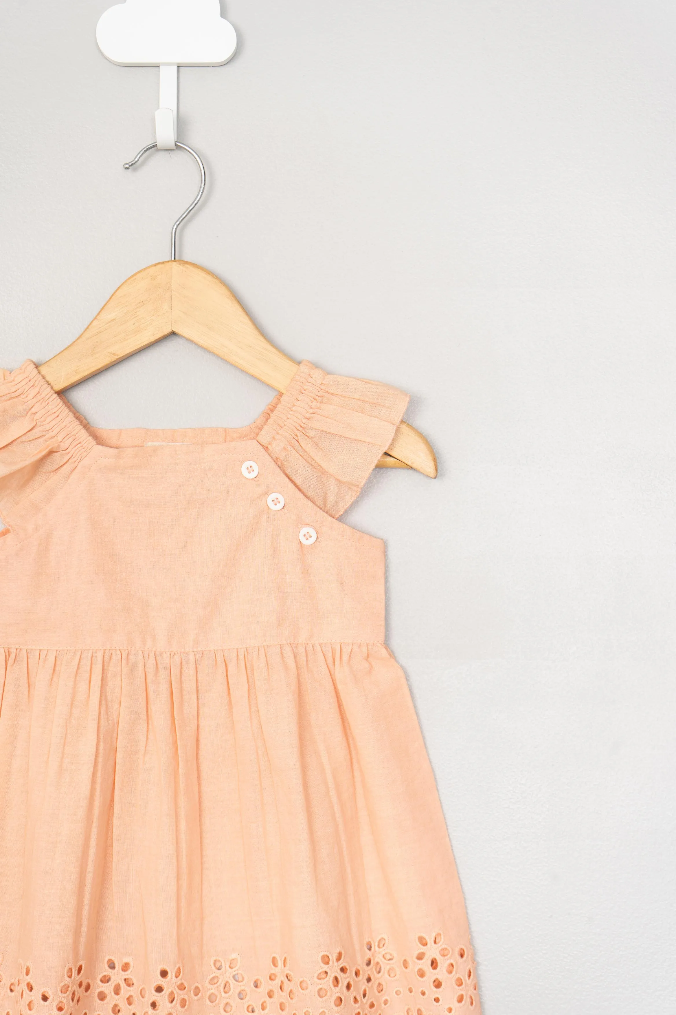 Peach Anglaise Embroidery Dress