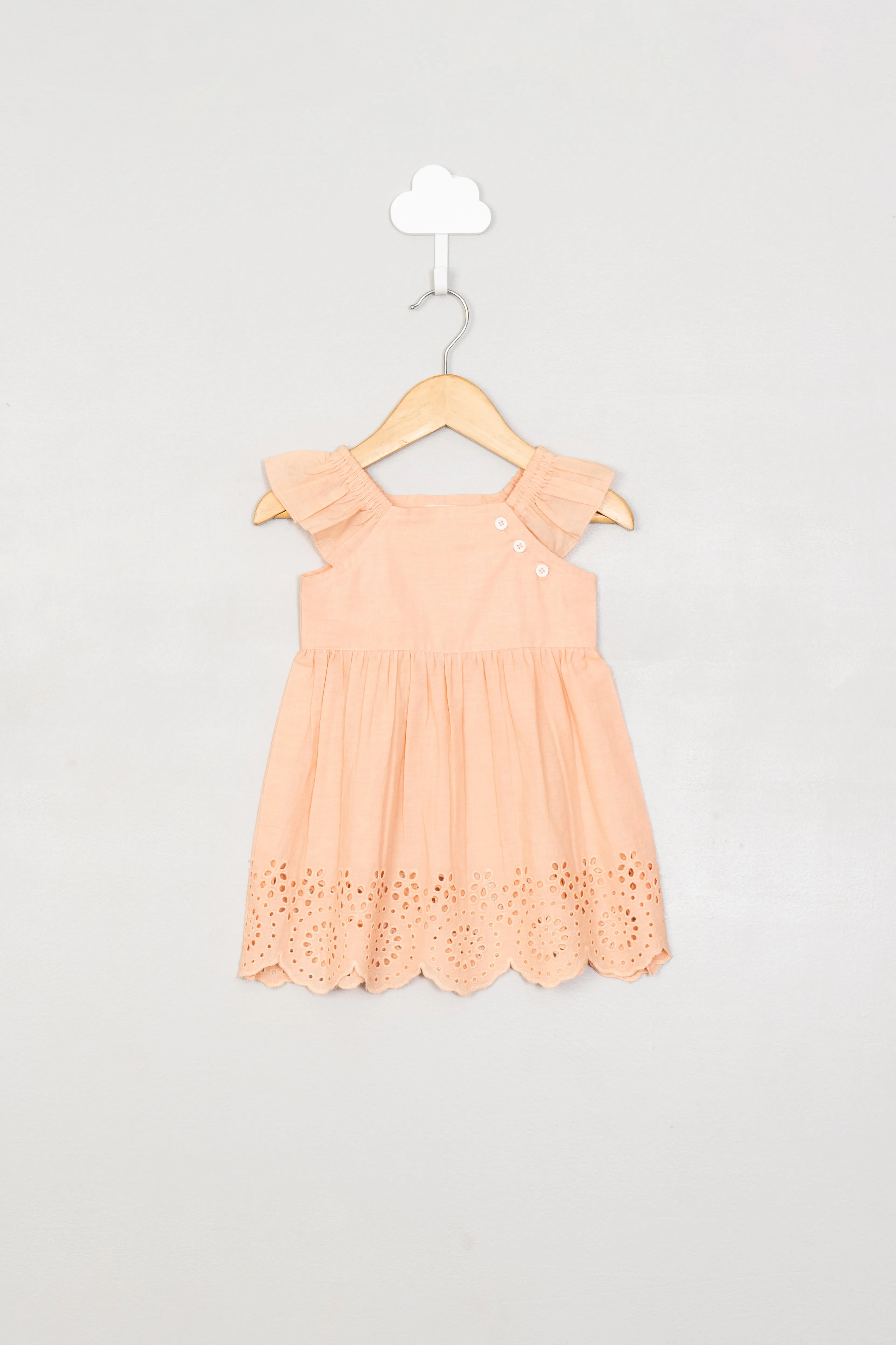 Peach Anglaise Embroidery Dress