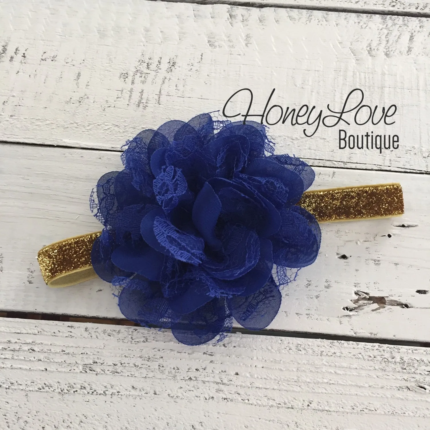 Red White or Blue Lace Layered Flower - Silver/Gold headband