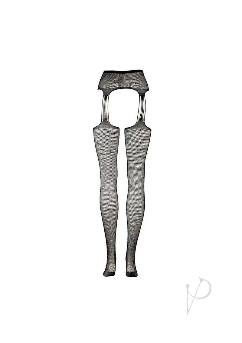 Suspender Rhinestone Pantyhose Os Blk