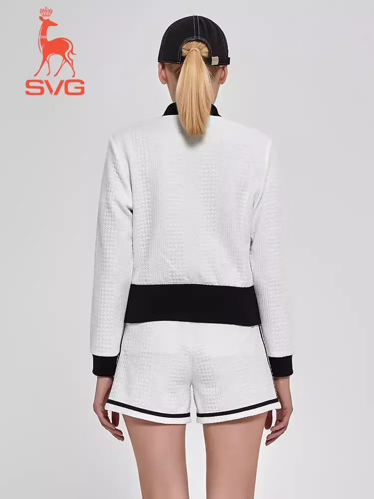 SVG Golf Black and White Warm Jacquard Knitted Jacket Top