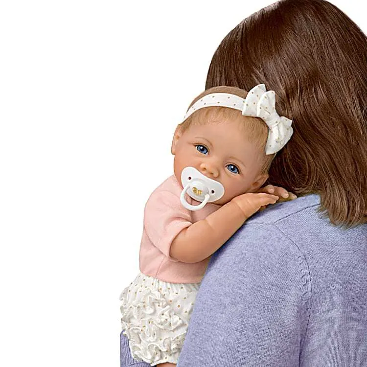 The Ashton - Drake Galleries Heart of Gold So Truly Real® Interactive Cooing Baby Girl With Heartbeat Lifelike Realistic Weighted Fully Poseable RealTouch® Vinyl Skin Doll By Linda Murray 16"-Inches