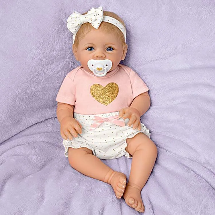 The Ashton - Drake Galleries Heart of Gold So Truly Real® Interactive Cooing Baby Girl With Heartbeat Lifelike Realistic Weighted Fully Poseable RealTouch® Vinyl Skin Doll By Linda Murray 16"-Inches