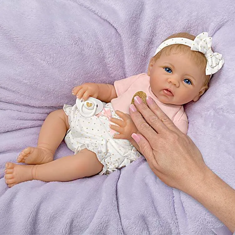 The Ashton - Drake Galleries Heart of Gold So Truly Real® Interactive Cooing Baby Girl With Heartbeat Lifelike Realistic Weighted Fully Poseable RealTouch® Vinyl Skin Doll By Linda Murray 16"-Inches