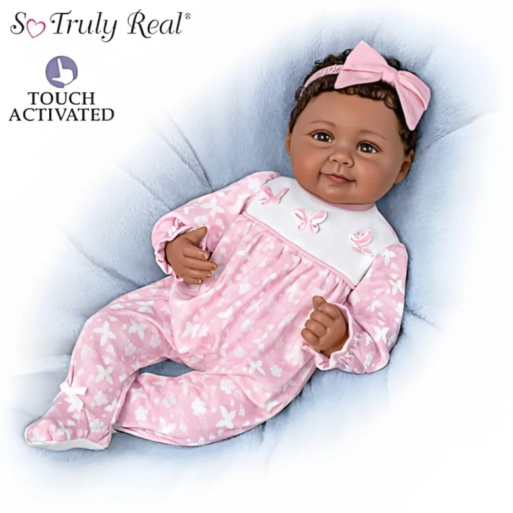 The Ashton-Drake Galleries Hold Me Hattie So Truly Real® Interactive African American Black Baby Girl Doll Makes 5 Sweet Sounds Weighted with Soft RealTouch® Vinyl Skin by Artist Ping Lau 18-Inches