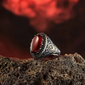 The Crescent and Star Agate Stone Silver Ring